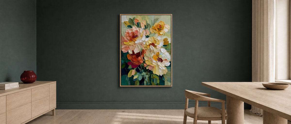 Impasto Peony Bouquet in Sage and Ochre