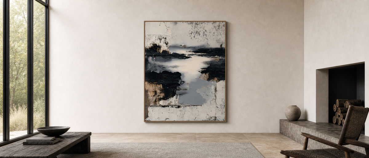 Abstract Shoreline in Charcoal and Chalk