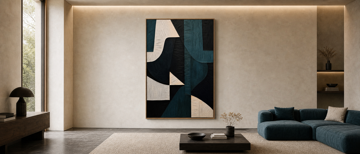 Teal and Charcoal Abstract Geometric Composition