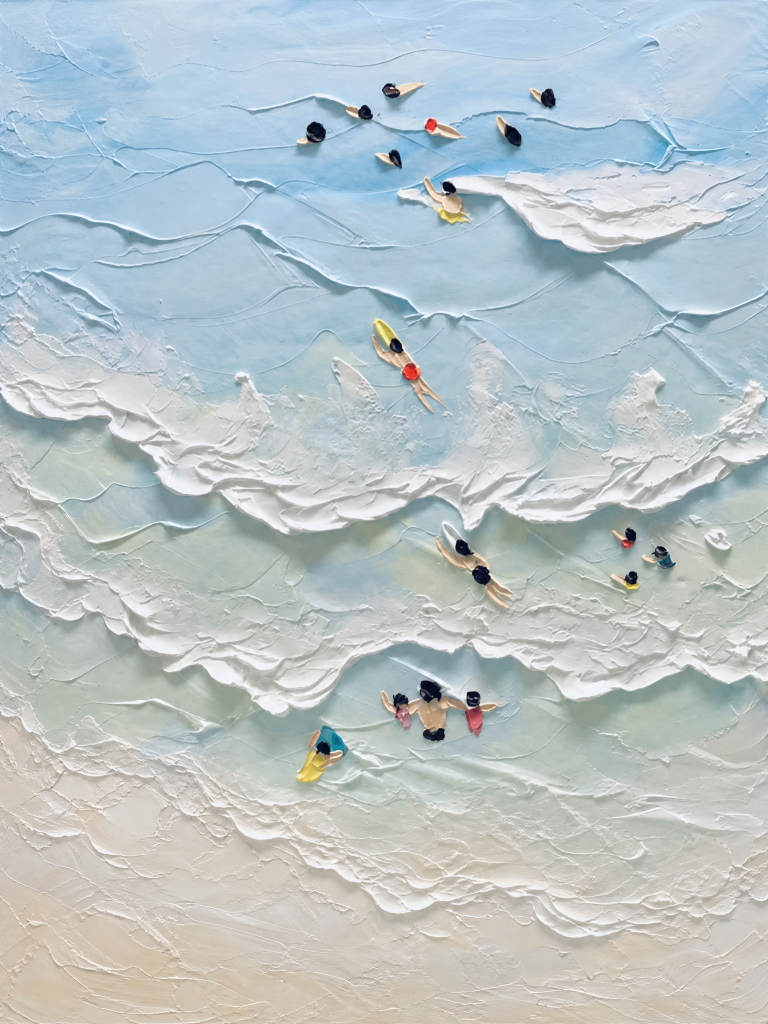 Aerial Bathers in White Surf – Oil Painting artwork