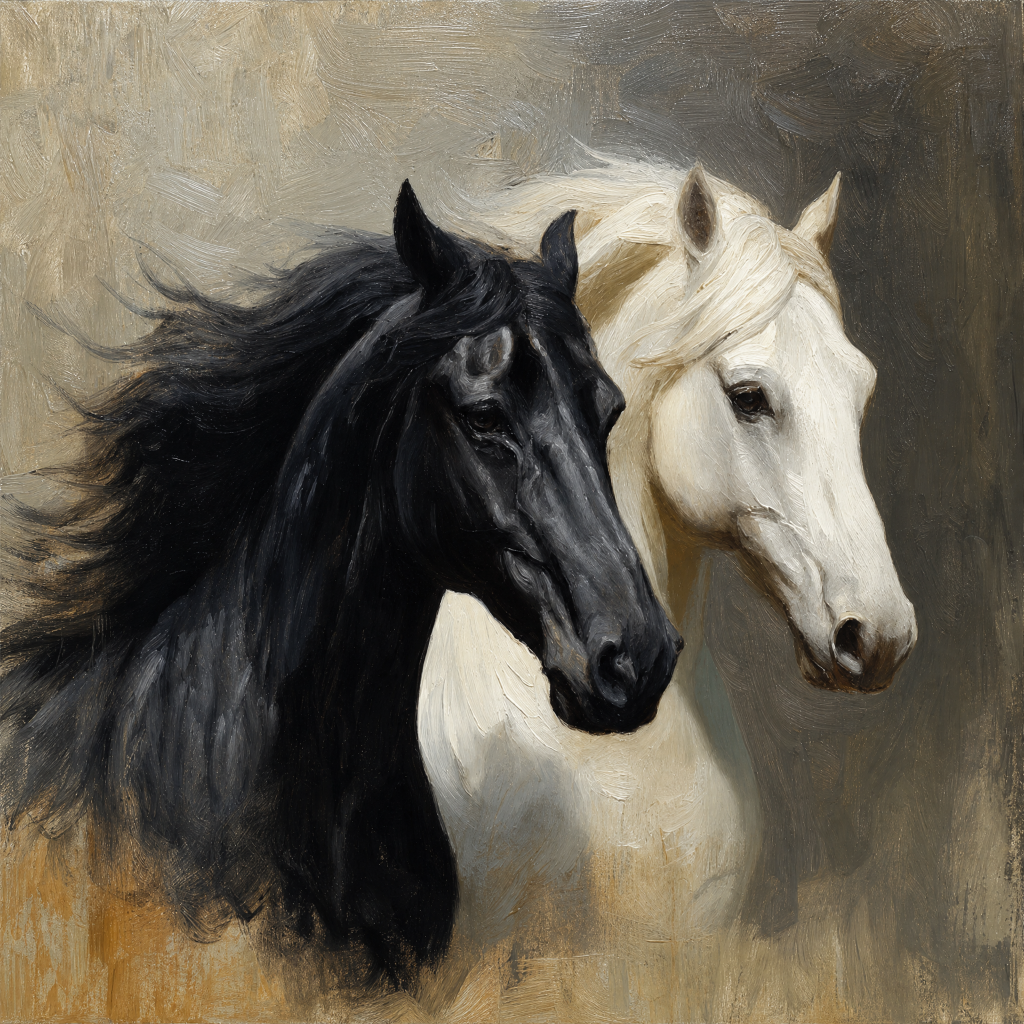 Black and White Horses – Oil Painting artwork