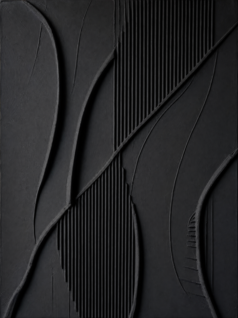 Black Monochrome Relief Lines – Oil Painting artwork