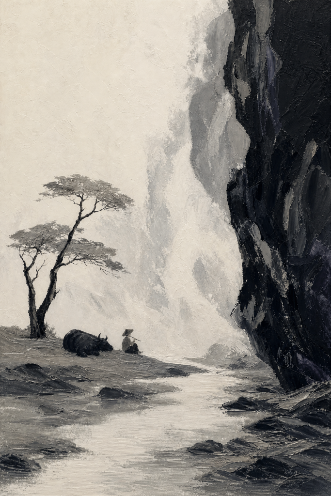 Cliff Pastoral in Ink Greys – Oil Painting artwork