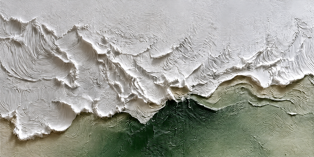 Crested Horizon in White and Sage – Oil Painting artwork