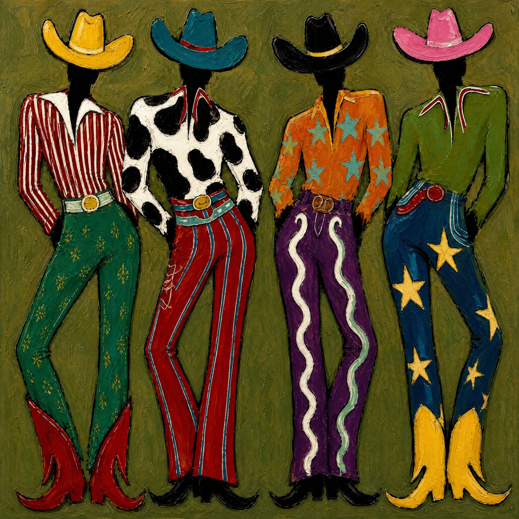 Four Fashion Cowgirls – Oil Painting artwork