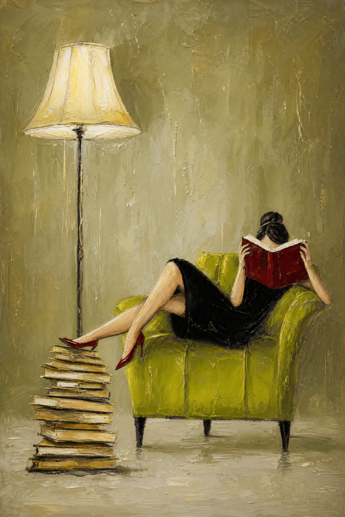 Reading by Lamplight – Oil Painting artwork