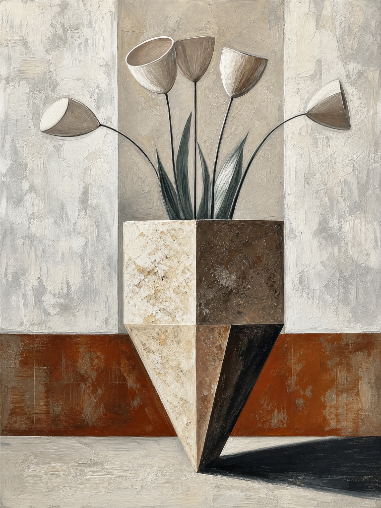 Tulips in Faceted Stone Vase – Oil Painting artwork