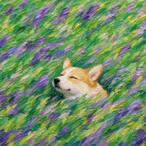 Corgi Contentment in a Meadow of Wildflowers – Oil Painting artwork