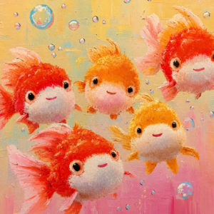 Five Cheerful Goldfish – Oil Painting artwork