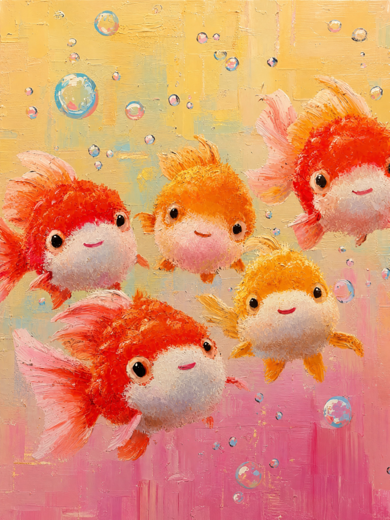 Five Cheerful Goldfish – Oil Painting artwork